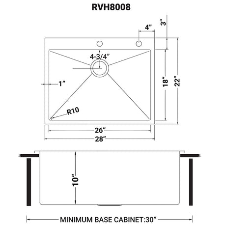 28 - inch Drop - in Tight Radius Topmount 16 Gauge Stainless Steel Kitchen Sink Single Bowl - BUILDMYPLACE