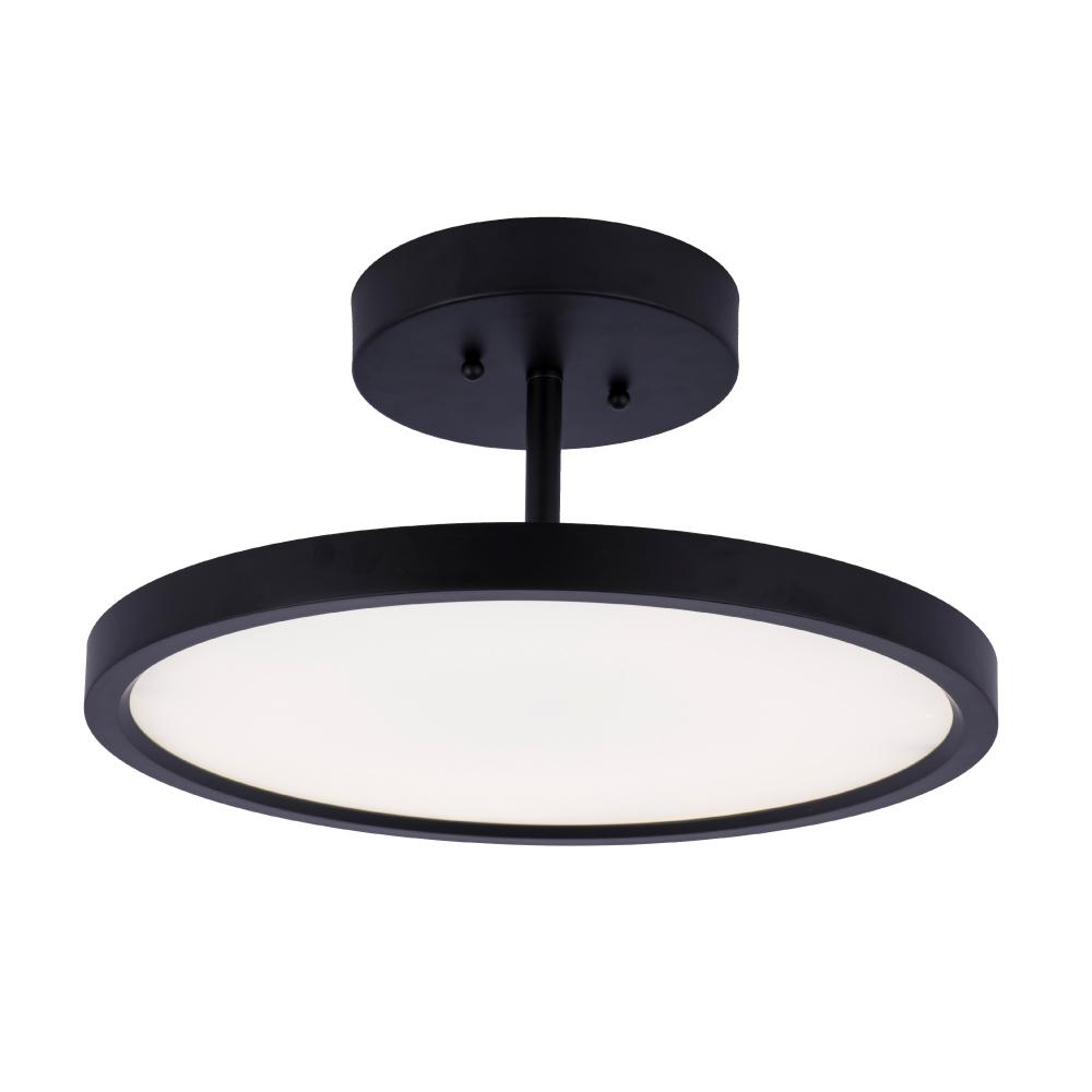 28W Round Shape LED Semi Flush Mount Ceiling Lights, Matte Black Finish with White Acrylic Shade, 1950LM, Dimmable - BUILDMYPLACE