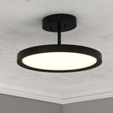 28W Round Shape LED Semi Flush Mount Ceiling Lights, Matte Black Finish with White Acrylic Shade, 1950LM, Dimmable - BUILDMYPLACE