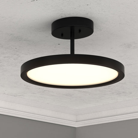 28W Round Shape LED Semi Flush Mount Ceiling Lights, Matte Black Finish with White Acrylic Shade, 1950LM, Dimmable - BUILDMYPLACE