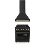 ZLINE 30" Autograph Edition Kitchen Package with Black Stainless Steel Dual Fuel Range and Range Hood with Champagne Bronze Accents (2AKP-RABRH30-CB)