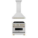 ZLINE 36" Autograph Edition Kitchen Package with Stainless Steel Dual Fuel Range and Range Hood with Champagne Bronze Accents (2AKP-RARH36-CB)