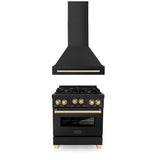 ZLINE 30" Autograph Edition Kitchen Package with Black Stainless Steel Gas Range and Range Hood with Polished Gold  Accents (2AKP-RGBRH30-G)
