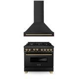 ZLINE 36" Autograph Edition Kitchen Package with Black Stainless Steel Gas Range and Range Hood with Champagne Bronze Accents (2AKP-RGBRH36-CB)
