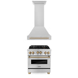 ZLINE 30" Autograph Edition Kitchen Package with Stainless Steel Gas Range and Range Hood with Champagne Bronze Accents (2AKP-RGRH30-CB)