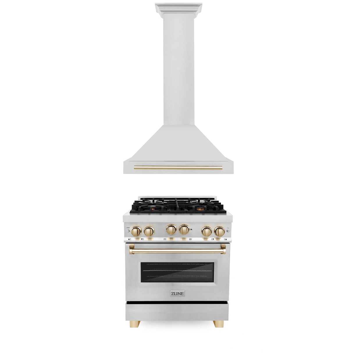 ZLINE 30" Autograph Edition Kitchen Package with Stainless Steel Gas Range and Range Hood with Polished Gold  Accents (2AKP-RGRH30-G)
