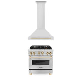 ZLINE 30" Autograph Edition Kitchen Package with Stainless Steel Gas Range and Range Hood with Polished Gold  Accents (2AKP-RGRH30-G)
