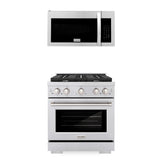 ZLINE 30 in. Kitchen Package Stainless Steel Gas Range and Over The Range Microwave with Modern Handle