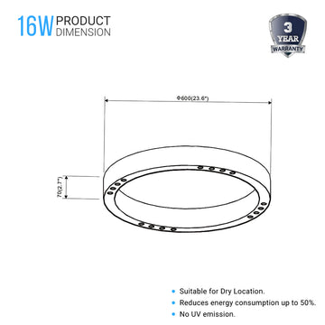 LED Flushmount Light, Dimmable, 3000K (Warm White), Matte Black (C3652-60)