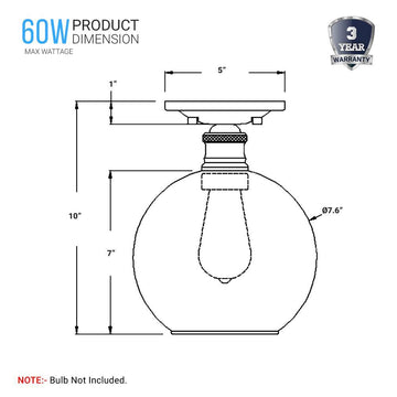 Clear Glass Dome Shape Semi Flush Mount Ceiling Lights, Brushed Nickel Finish, E26 Base, Ceiling Mounting, UL Listed for Damp Location