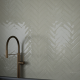 2 X 6 In Herringbone Soho Soft Sage Glossy Glazed Porcelain Mosaic