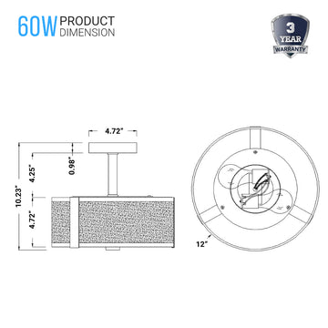 Semi Flush Mount Ceiling Lights, Drum Shape, Brushed Nickel Finish and Frosted Glass Shade, E26 Base, UL Listed - Damp Location