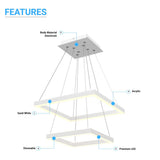 LED Pendant Light Fixture, Square, Double Ring, Dimmable, 3000K (Warm White) (P3111-53F)