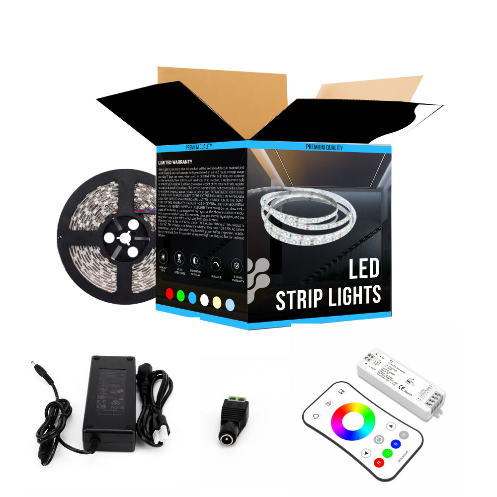 rgb-led-strip-lights-12v-led-tape-light-w-dc-connector-126-lumens-ft-with-power-supply-and-controller-kit