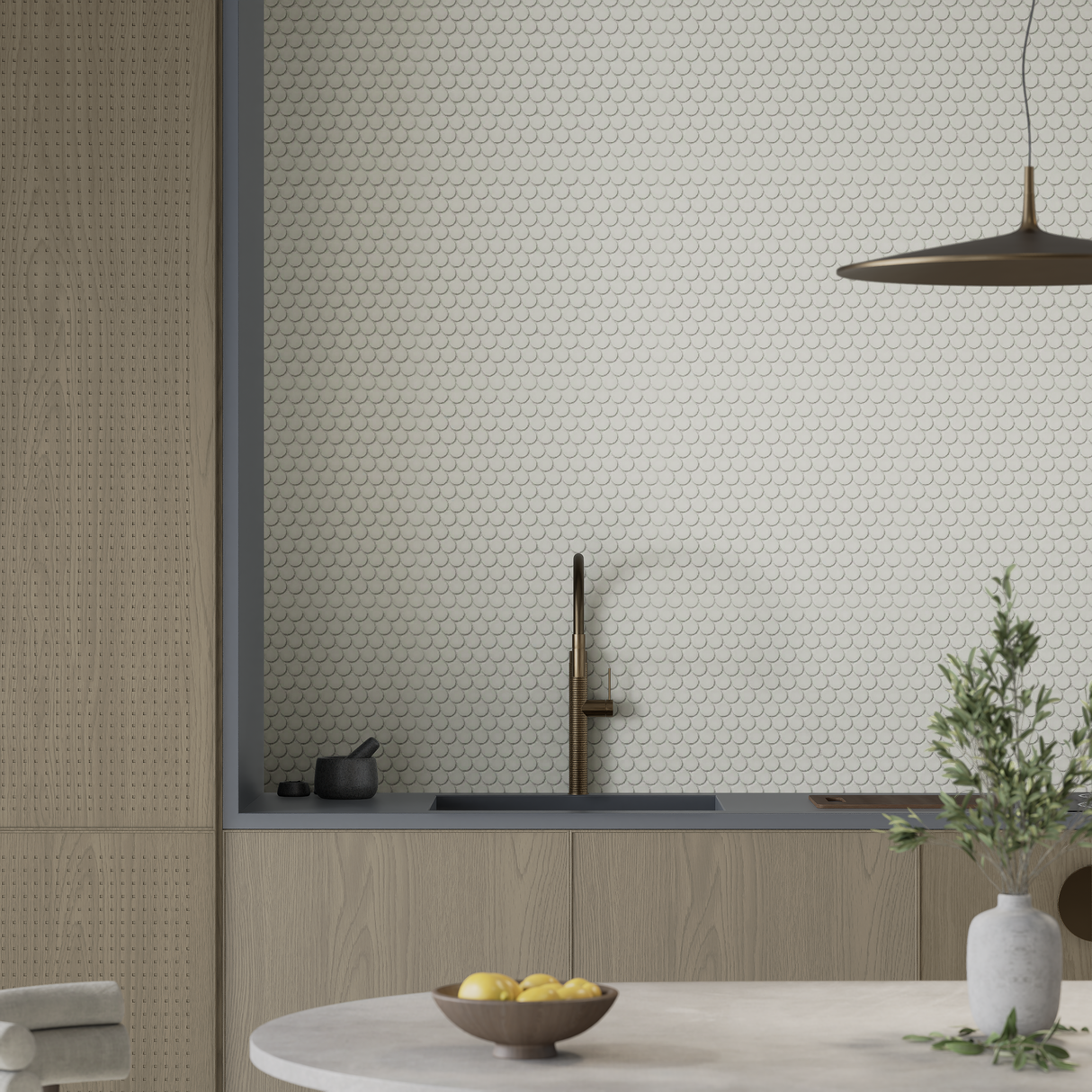 3/4 In Penny Round Soho Halo Grey Matte Glazed Porcelain Mosaic