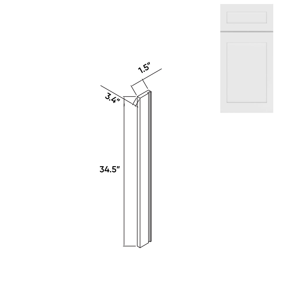 RTA - White Shaker - 1 1/2"W - Wood Return - 1.5"W x 34.5"H x 0.75"D - VWS-DWR1 1/2