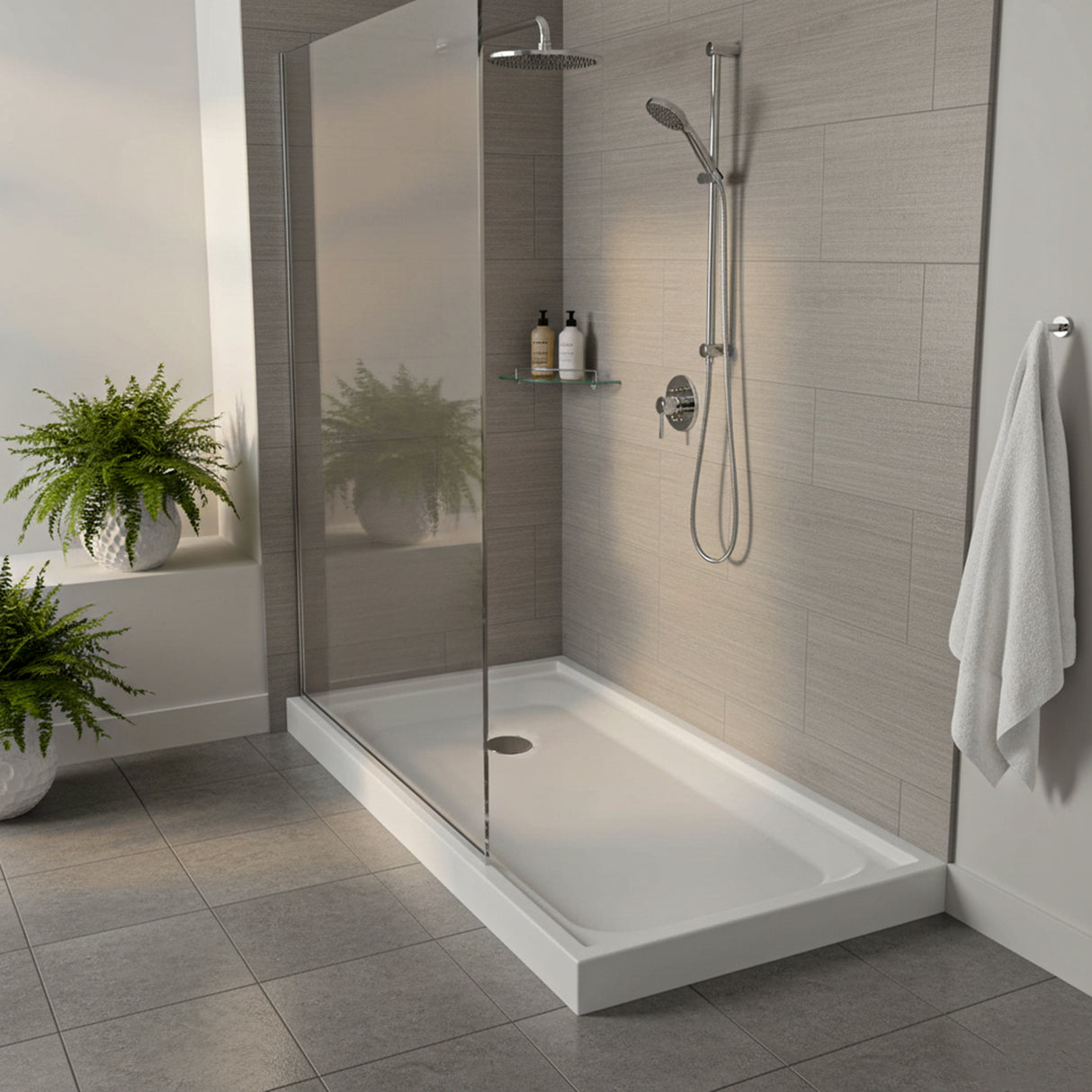 Shower Tray - Left Drain Single Threshold - Acrylic and Fiberglass - 60 X 32 X 5.5