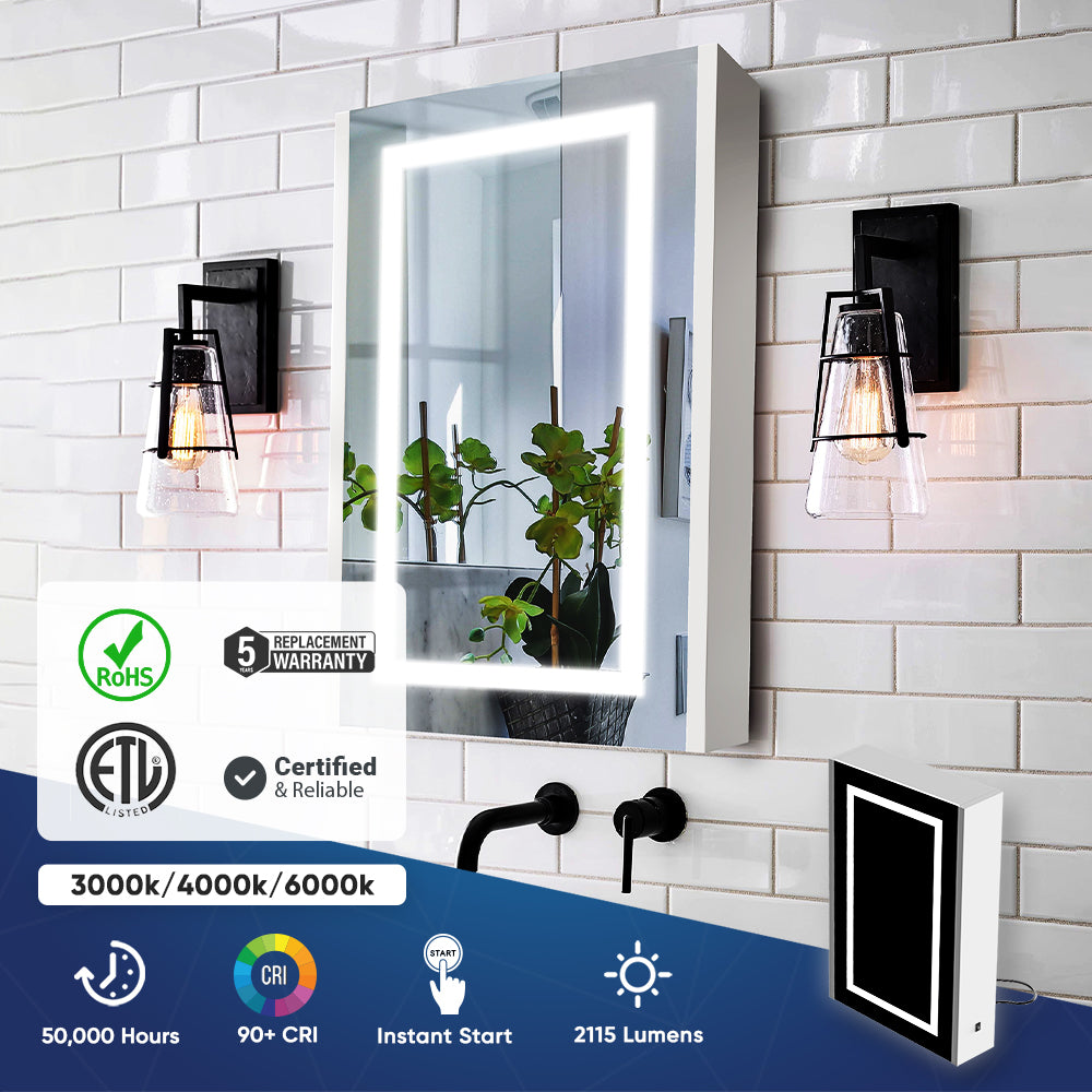 Wall Mounted LED Mirror Medicine Cabinets with On/Off Switch, Double Sided bathroom mirror cabinet