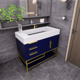 Blossom Freestanding Bathroom Vanity With Acrylic Sink, Drawers, Open Shelf Storage & Gold Hardware & Frame