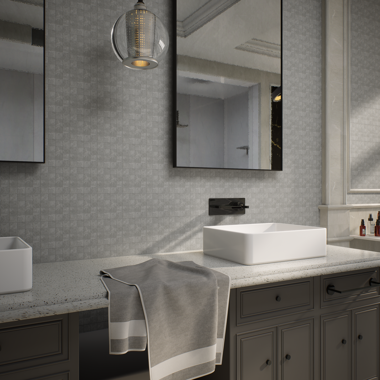 2 x 2 in. Veneta Grigio Matte Glazed Porcelain Mosaic