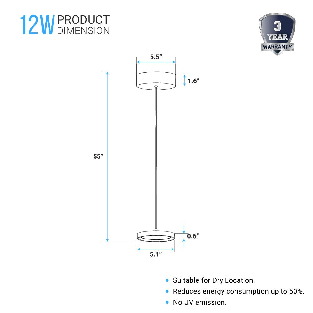 12w-3000k-led-round-pendant-mount-direct-down-light