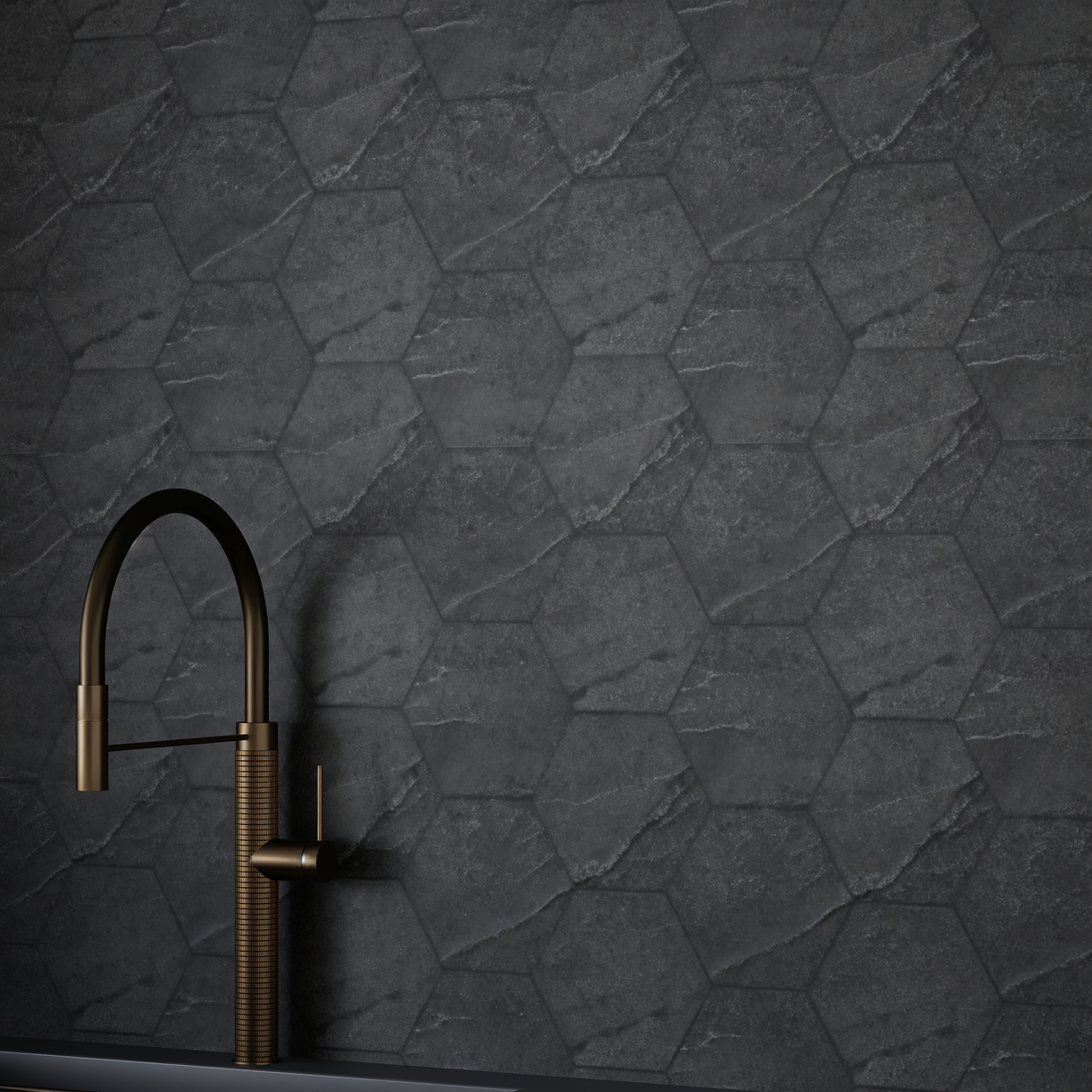 6 In Hexagon Nord Carbon Matte Color Body Porcelain Mosaic