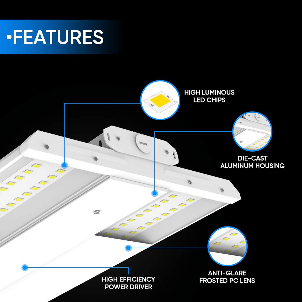 2FT LED Linear High Bay Shop Light, 110W, 5700K, 15000LM, 120 - 277VAC, 0 - 10V Dim, UL DLC Listed, Linear Hanging Light for Warehouse Workshops - 2 Pack - BUILDMYPLACE