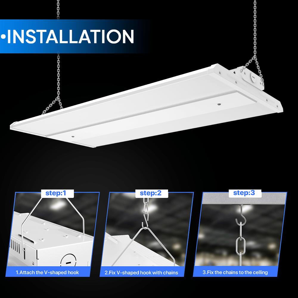 2FT LED Linear High Bay Shop Light, 110W, 5700K, 15000LM, 120 - 277VAC, 0 - 10V Dim, UL DLC Listed, Linear Hanging Light for Warehouse Workshops - 2 Pack - BUILDMYPLACE