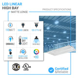 2FT LED Linear High Bay Shop Light, 110W, 5700K, 15000LM, 120 - 277VAC, 0 - 10V Dim, UL DLC Listed, Linear Hanging Light for Warehouse Workshops - 2 Pack - BUILDMYPLACE