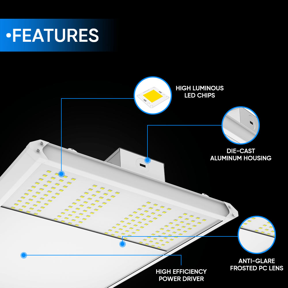 2FT Linear LED High Bay Light 105W/135W/165W Wattage Adjustable, 4000k/5000K/6500K CCT Changeable, Dip Switch, 0 - 10V Dim, 120 - 277V Input Voltage, ETL, DLC 5.1 Listed - BUILDMYPLACE