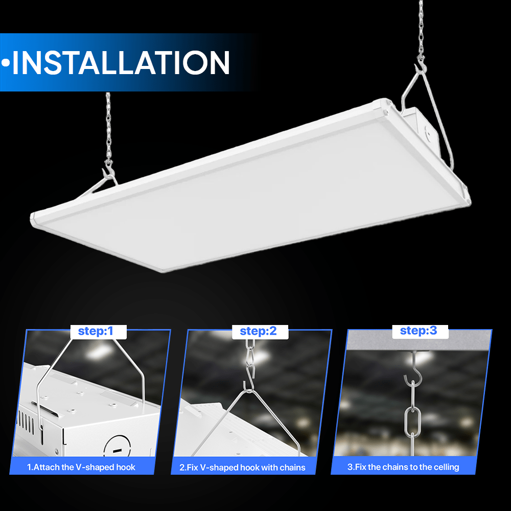 2FT Linear LED High Bay Light 105W/135W/165W Wattage Adjustable, 4000k/5000K/6500K CCT Changeable, Dip Switch, 0 - 10V Dim, 120 - 277V Input Voltage, ETL, DLC 5.1 Listed - BUILDMYPLACE