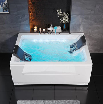 71 in. Waterfall 2-Person Acrylic White Freestanding Whirlpool Bathtub with Inline Heater, Led Lights, and Computer Panel