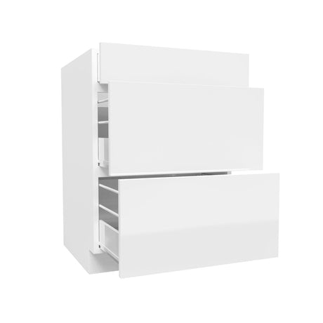 3 Drawer Base Cabinet | Milano White | 24W x 34.5H x 24D - BUILDMYPLACE