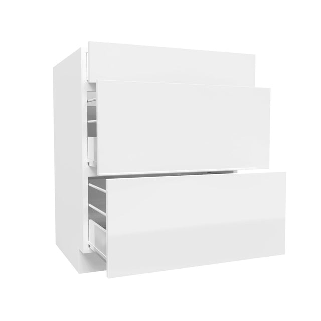 3 Drawer Base Cabinet | Milano White | 27W x 34.5H x 24D - BUILDMYPLACE