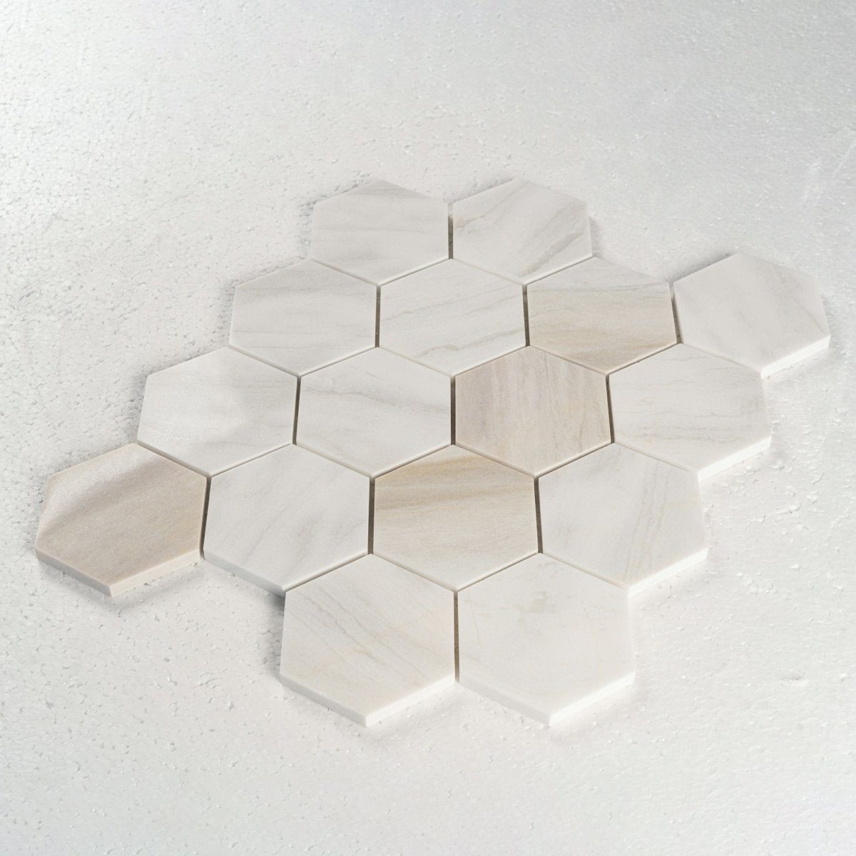 3 in. Hexagon Calacatta Rainbow Gold/ Yellow Polished Marble Mosaic - BUILDMYPLACE