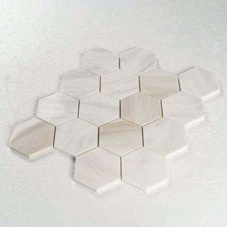 3 in. Hexagon Calacatta Rainbow Gold/ Yellow Polished Marble Mosaic - BUILDMYPLACE