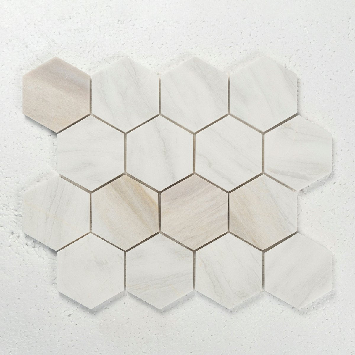 3 in. Hexagon Calacatta Rainbow Gold/ Yellow Polished Marble Mosaic - BUILDMYPLACE