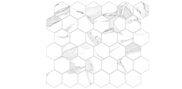 3 In. X 3 In. Mosaic Calacatta White Polished - Porcelain - Hexagon Wall & Floor Tile (4.97 Sqft/Case) - BUILDMYPLACE