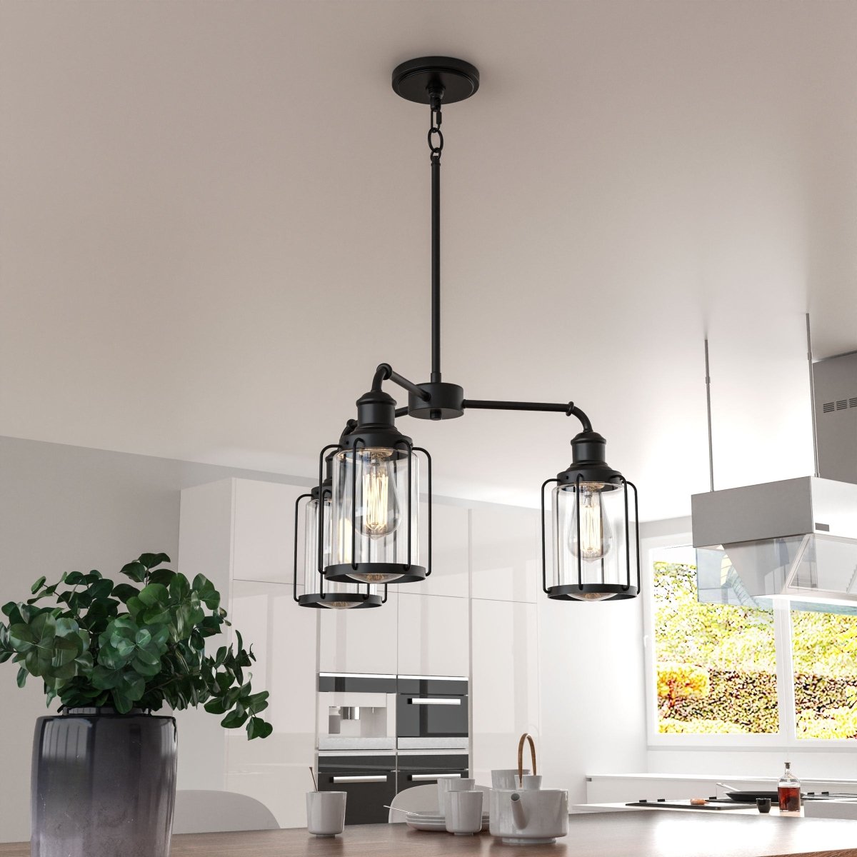 3 - Light Birdcage Chandelier Lighting Fixture, Kitchen Island Light Fixtures, Matte Black Finish, E26 Base, 3 Years Warranty - BUILDMYPLACE