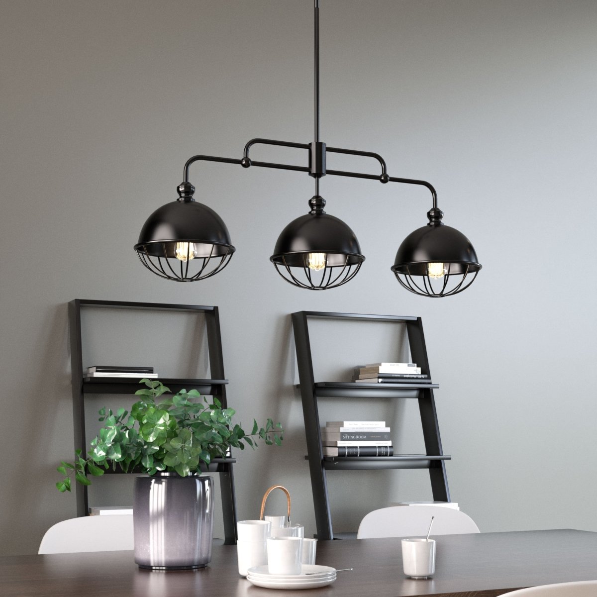 3 - Light Island Pendant Light Fixture, Black Finish, E26 Base - BUILDMYPLACE