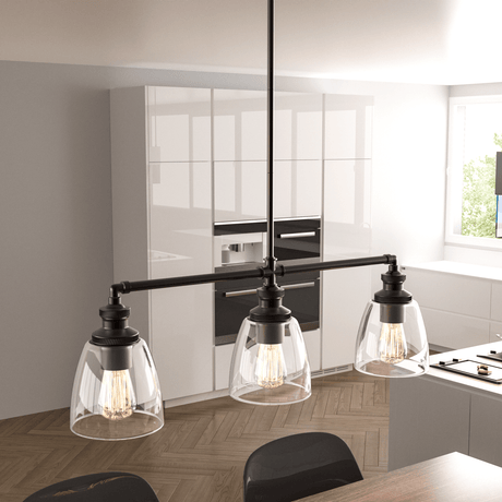 3 - Lights Bell Shape Kitchen Island Pendant Lighting, Clear Glass Shade, E26 Base, UL Listed - BUILDMYPLACE