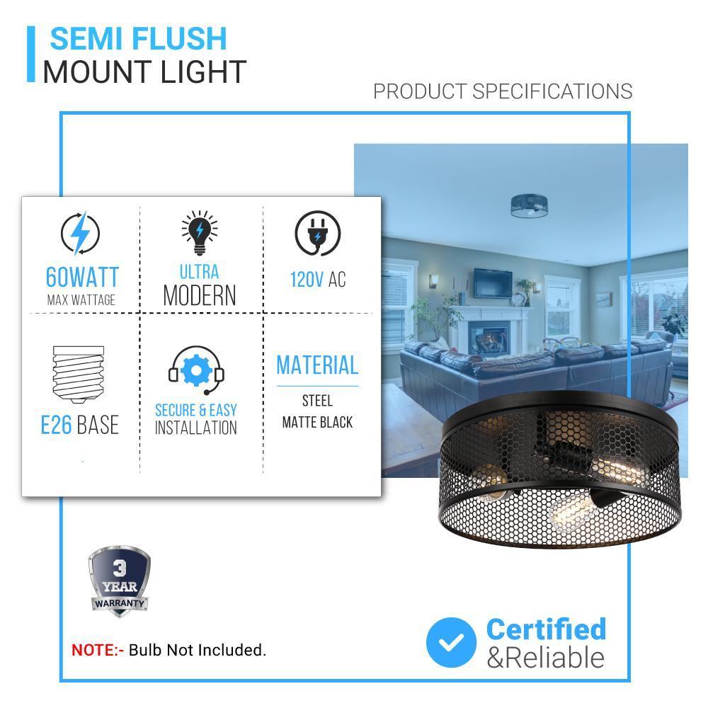 3 - Lights Cage Style Flush Mount Fixture, Drum Shape, E26 Base, UL Listed, 3 Years Warranty - BUILDMYPLACE