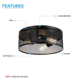 3 - Lights Cage Style Flush Mount Fixture, Drum Shape, E26 Base, UL Listed, 3 Years Warranty - BUILDMYPLACE