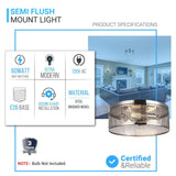 3 - Lights Cage Style Flush Mount Fixture, Drum Shape, E26 Base, UL Listed, 3 Years Warranty - BUILDMYPLACE