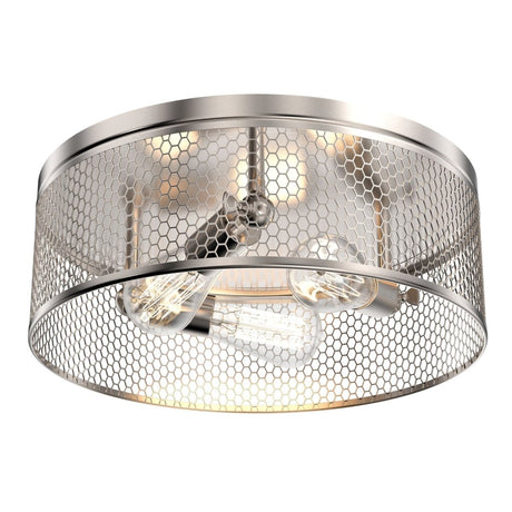 3 - Lights Cage Style Flush Mount Fixture, Drum Shape, E26 Base, UL Listed, 3 Years Warranty - BUILDMYPLACE