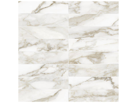 3 X 12 In Artisan Raffino Calacatta Dolce Matte Pressed Glazed Ceramic