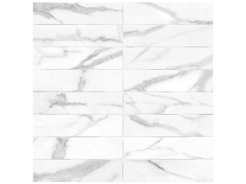 3 X 12 In Artisan Raffino Statuario Valore Matte Pressed Glazed Ceramic Wall Tile