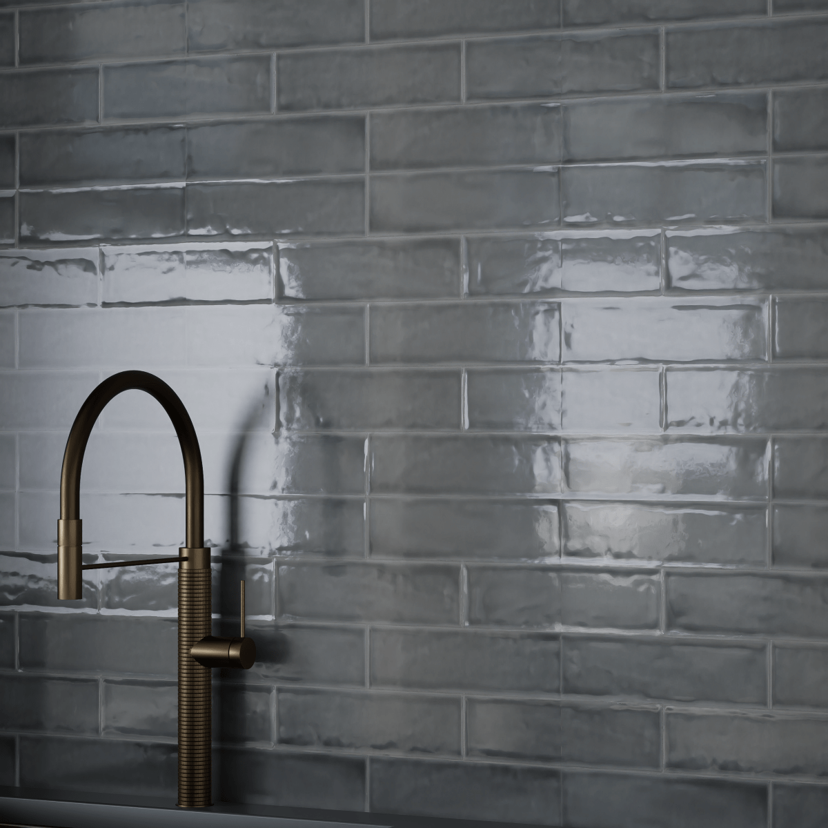 3 x 12 in Teramoda Charcoal Glossy Pressed Glazed Ceramic Tile - BUILDMYPLACE