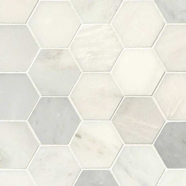 3" X 3" Hexagon Greecian White Polished Mosaic Tile (10.6SQ FT/CTN) - BUILDMYPLACE