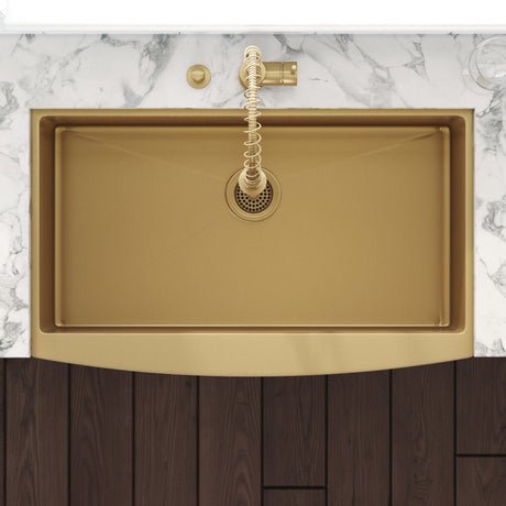 30 - inch Apron - Front Farmhouse Kitchen Sink - Brass Tone Matte Gold Stainless Steel Single Bowl - BUILDMYPLACE